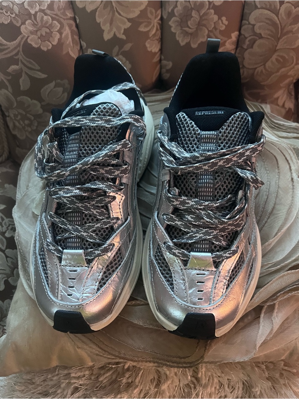 Metallic Silver Chunky Women’s Sneakers – Reflective Fashion Trainer